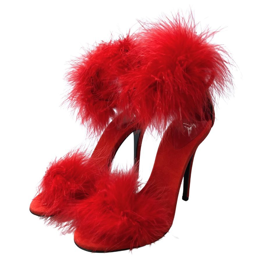 ジュゼッペザノッティ ストラップサンダル ファー スエード レッド レディース サイズ35.5 Giuseppe Zanotti 約22.5cm【AFD9】
