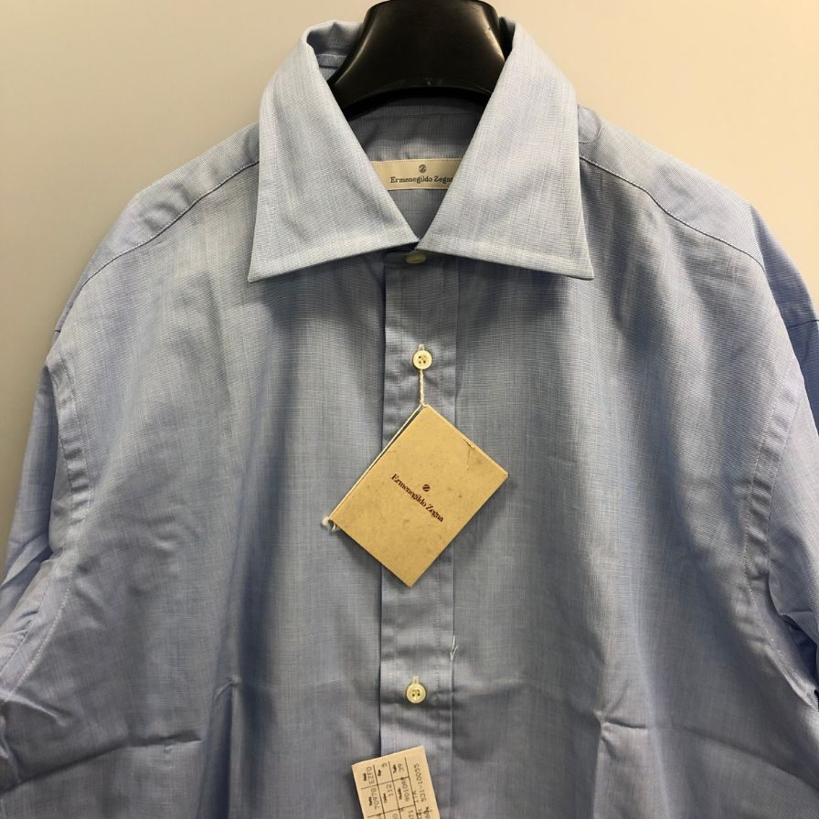 新品同様◆エルメネジルドゼニア 長袖ドレスシャツ ブルー サイズ39/15.5 Ermenegildo Zegna 【AFB34】