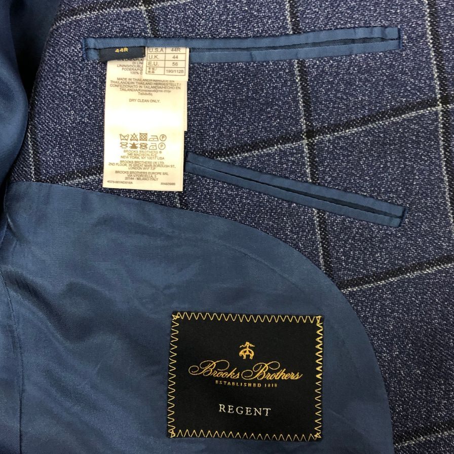 美品◆ブルックス ブラザーズ テーラードジャケット シングル 2B ブルー チェック柄 REGENT サイズ44 メンズ Brooks Brothers 【AFA21】