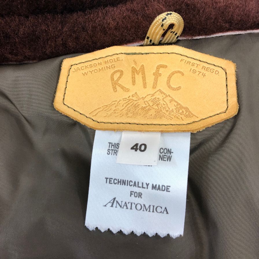 美品◆ロッキーマウンテン フェザーベッド×アナトミカ ダウンベスト カーフレザー メンズ サイズ40 カーキ×ブラウン Rocky Mountain Featherbed×ANATOMICA 【AFA1】