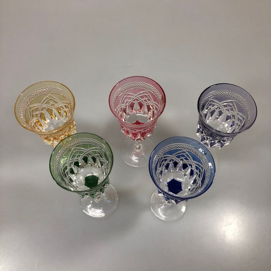 カガミクリスタル 江戸切子ワイングラスセット （KS3602-2835-5）【AFI28】【中古】