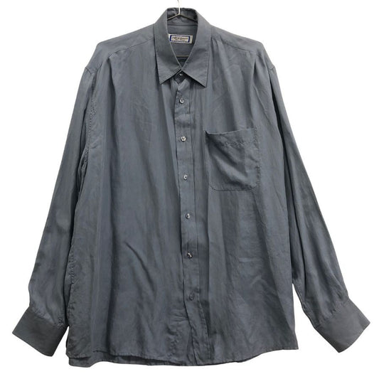 中古◆イブサンローラン プールオム シルクシャツ ブルー 90s メンズ サイズ4 YVES SAINT LAURENT POUR HOMME 【AFB35】