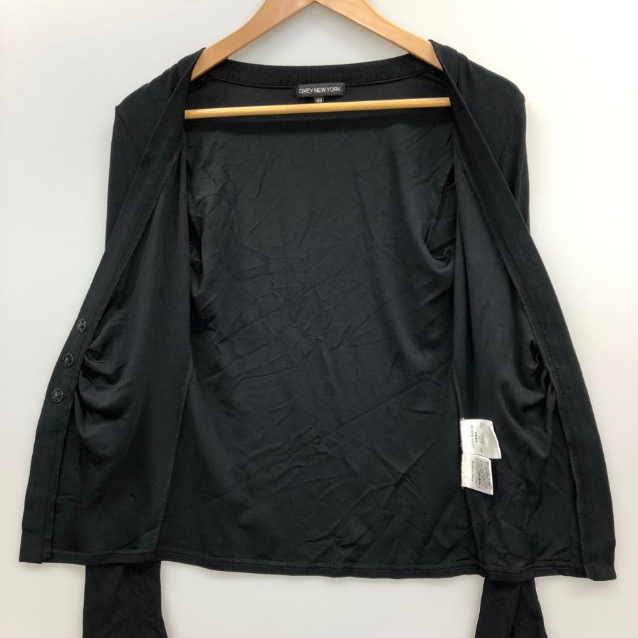 美品◆フォクシー ニューヨーク  カーディガン プランジングネック 長袖 ストレッチ 40サイズ ブラック 22343-SRJAI58 FOXEY NEW YORK 【AFB8】
