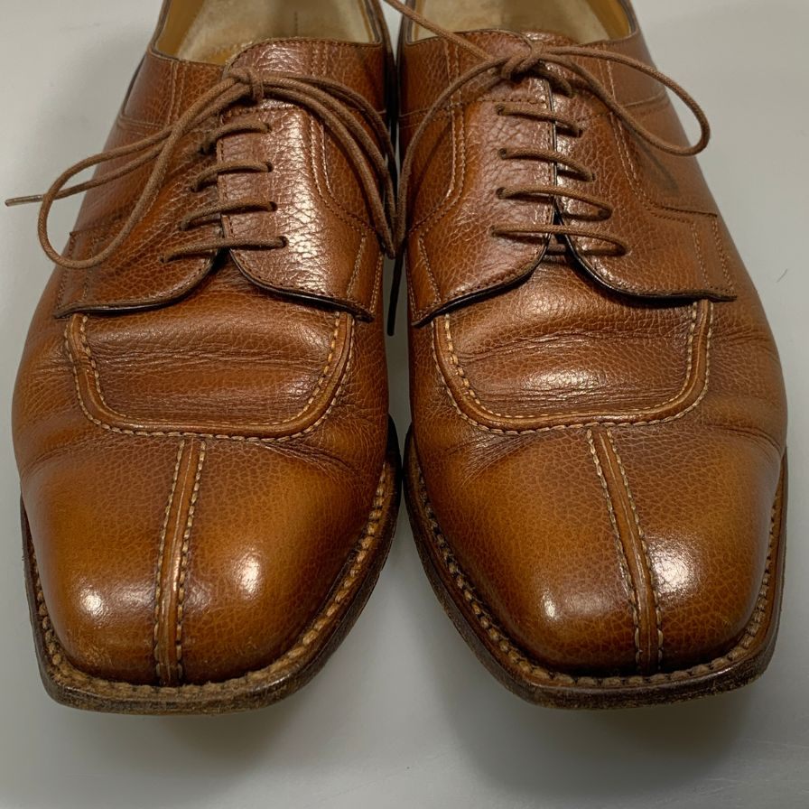 サントーニ レザーシューズ 931 Yチップ シボレザー ブラウン メンズ サイズUK8 Santoni ビジネスシューズ 約26.5cm【LA】【中古】