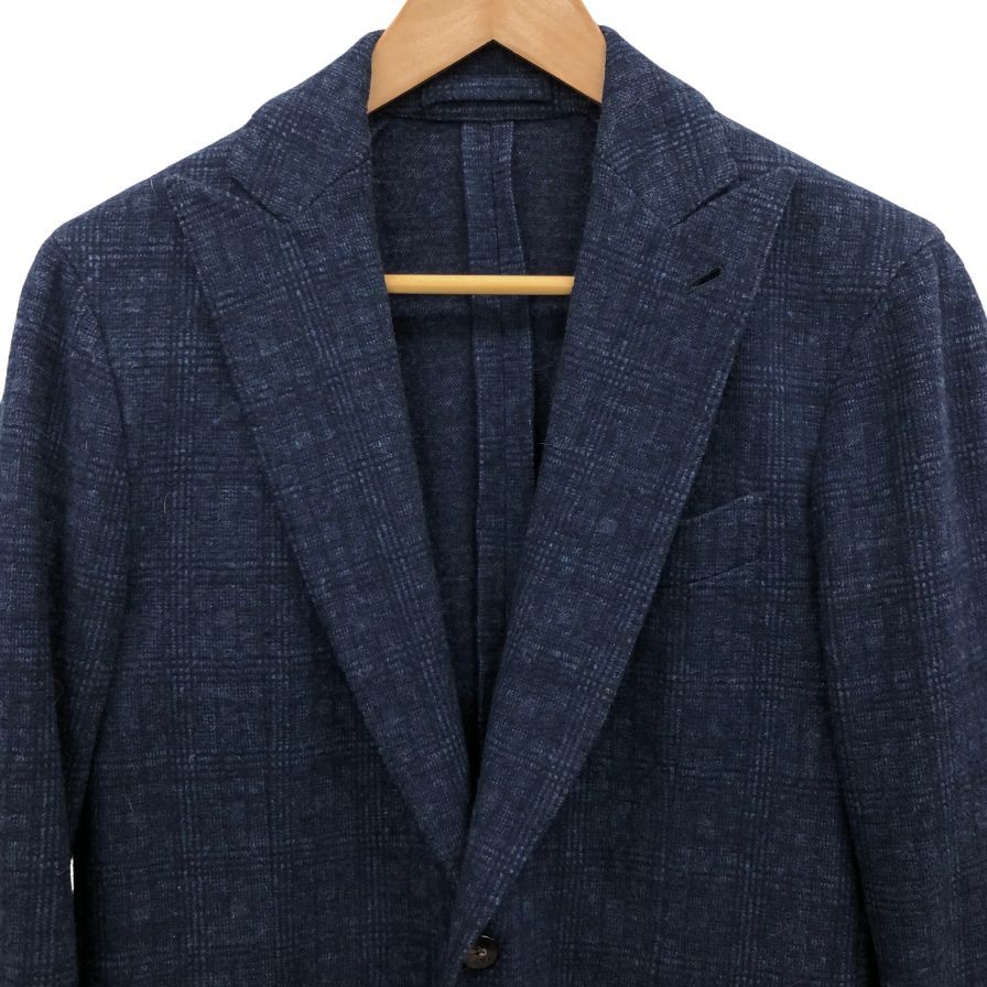 美品◆ラルディーニ テーラードジャケット コットン ウール チェック柄 ネイビー系 サイズ44REG LARDINI 【AFB41】