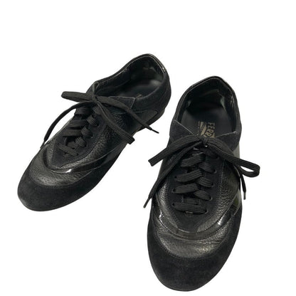 サルバトーレ フェラガモ スニーカー レザー スエード パテントレザー 切り返し メンズ ブラック サイズ6.5 Salvatore Ferragamo 約24.5cm【AFC50】