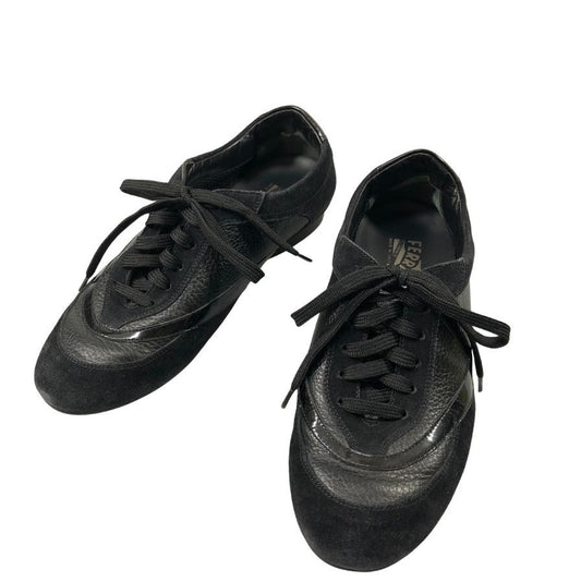 サルバトーレ フェラガモ スニーカー レザー スエード パテントレザー 切り返し メンズ ブラック サイズ6.5 Salvatore Ferragamo 約24.5cm【AFC50】