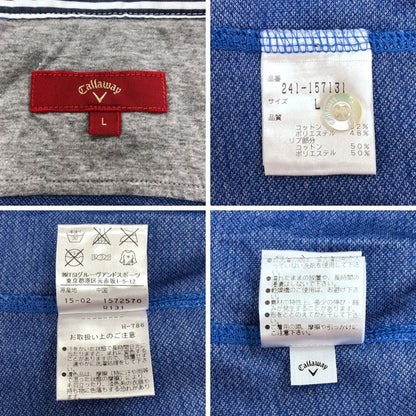 美品◆キャロウェイ ポロシャツ ドット総柄 刺繍 ロゴ コットン ゴルフウェア ブルー メンズ サイズL Callaway 【AFB6】