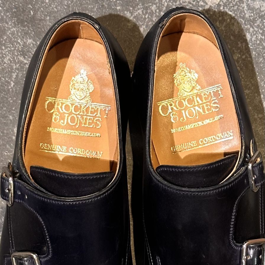 クロケット&ジョーンズ レザーシューズ LOWNDES ダブルモンク コードバン ネイビー  348ラスト サイズUK7E CROCKETT&JONES ビジネスシューズ 約25.5cm【LA】【中古】