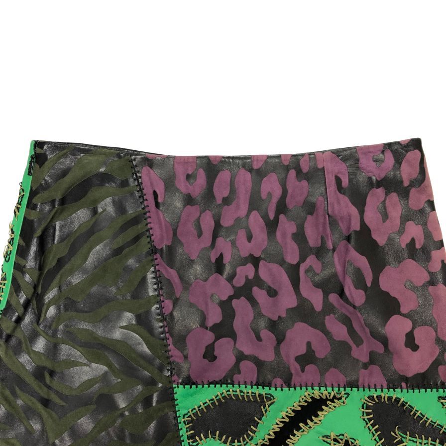 ジャンニヴェルサーチ レザー ミニ スカート レディース クロスパッチ ラムスキン サイズ40 マルチカラーGIANNI VERSACE【AFB44】