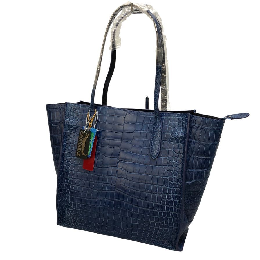 ペレリールッソ クロコ ハンドバック ブルー系 PELLEY LUSSO【AFE8】