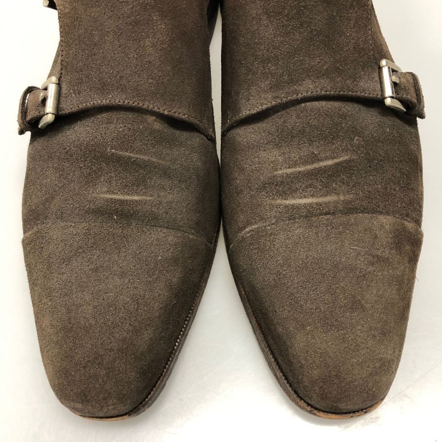 ヤンコ レザーシューズ ダブルモンクストラップ スエード 14453  メンズ ブラウン サイズUK8.5 YANKO 約26.5cm【AFC30】