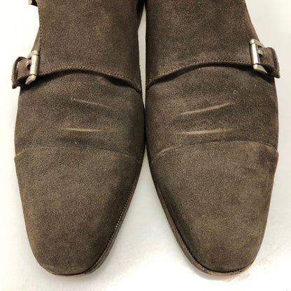 ヤンコ レザーシューズ ダブルモンクストラップ スエード 14453  メンズ ブラウン サイズUK8.5 YANKO 約26.5cm【AFC30】