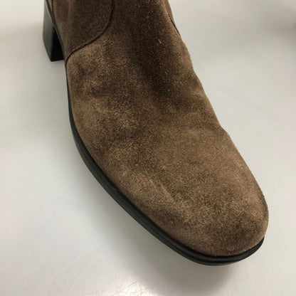 プラダ ニーハイ ブーツ スエード インサイドジップ サイドベルト ゴムソール レディース サイズ35 ブラウン PRADA 約22.0cm【AFI30】