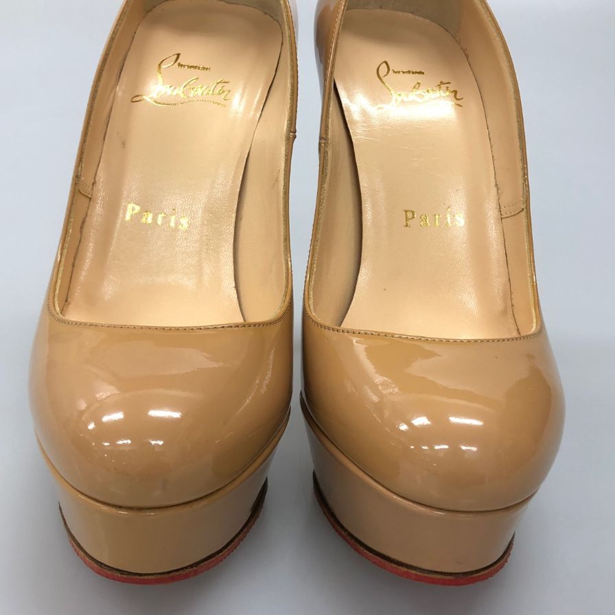 ルブタン ラウンドトゥ ハイヒール パテントレザー ベージュ サイズ35 Christian Louboutin 約22.5cm【AFD2】