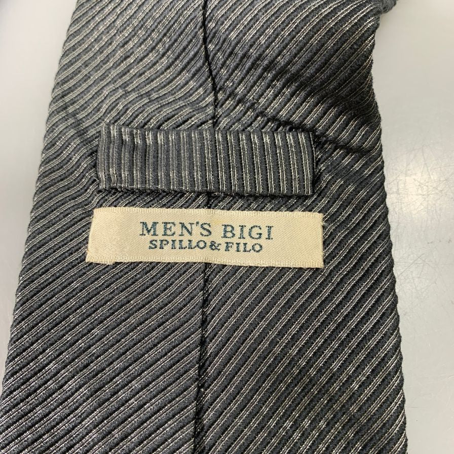 メンズビギ ネクタイ シルク ストライプ 無地 グレー系 MEN`s BIGI【AFI18-3】