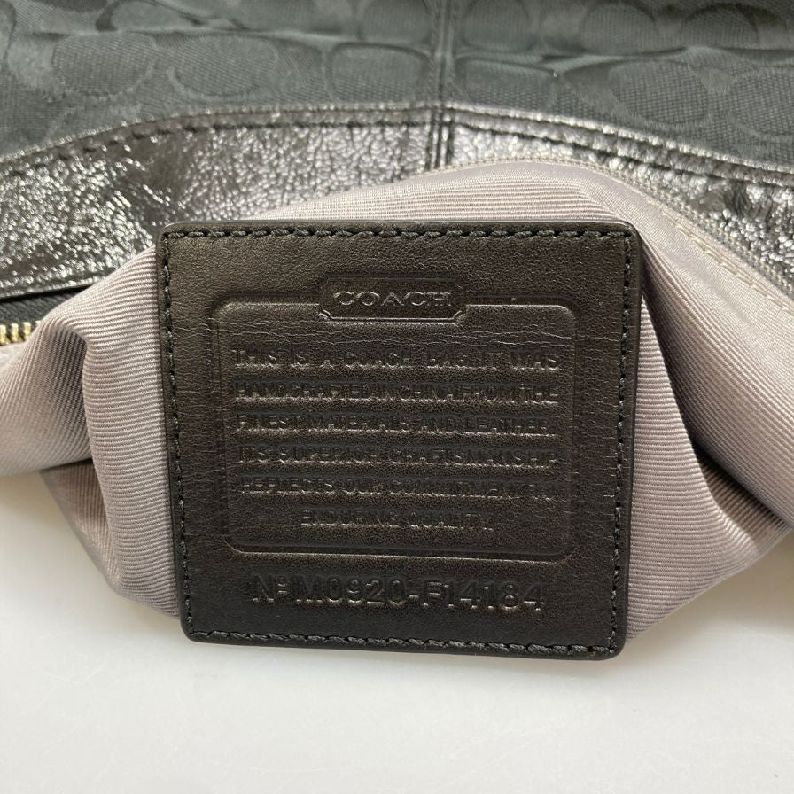 コーチ ハンドバッグ シグネチャー ワンショルダー ロゴ刻印 ガラスレザー レディース ブラック COACH【AFE10】