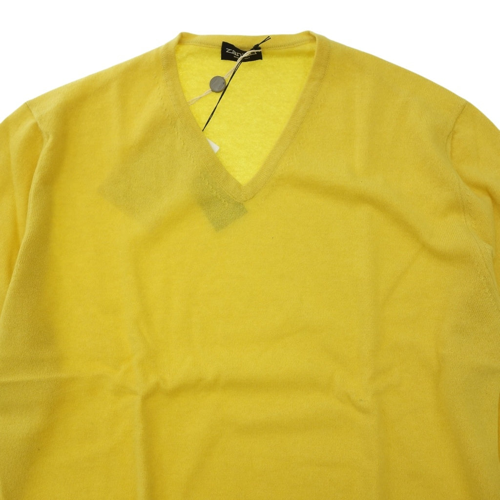 Like new◆ZANIERI Knit V-neck Cashmere Men's Size 3XL Yellow ZANIERI [AFB27] 