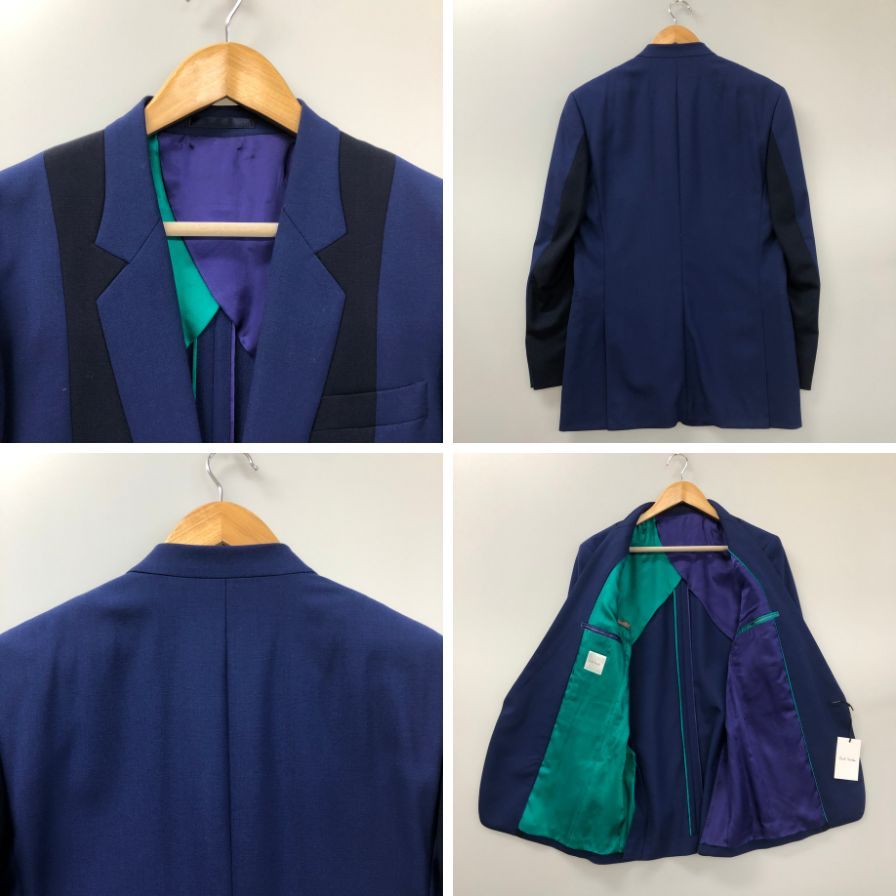 新品同様◆ポールスミス バイカラー 1Bテーラードジャケット ベストセット ブルー×ダークネイビー サイズL PAUL SMITH 【AFB48】