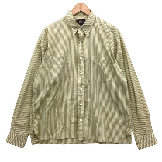 中古◆ダブルアールエル ラルフローレン 90S ストライプシャツ 三ツ星タグ ベージュ サイズM メンズ RRL RALPH LAUREN 【AFB37】
