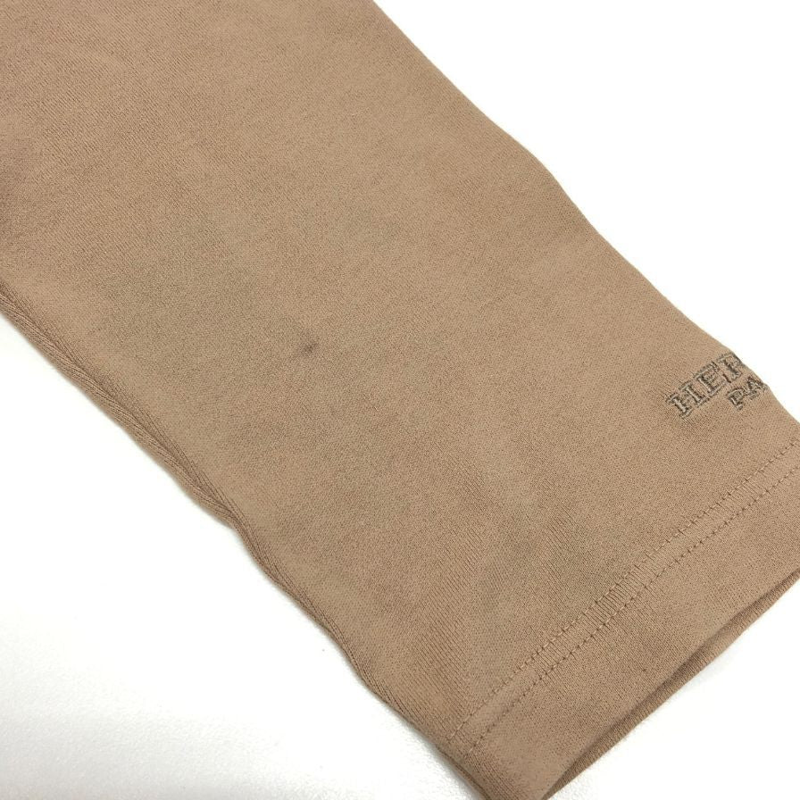 中古◆エルメス 長袖カットソー 袖口刺繍 コットン100% イタリア製 レディース サイズL ブラウン HERMES 【AFB8】