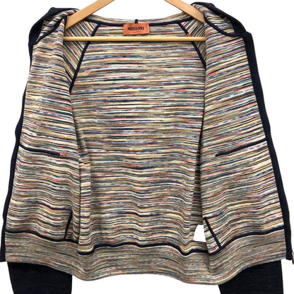 極美品◆ミッソーニ フロントジップ パーカー レディース 裏地総柄 ウール サイズ44 ネイビー MISSONI 【AFB17】