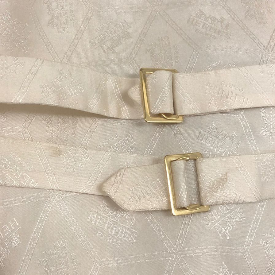 中古◆エルメス ベスト マップイラスト風 シルク ボタン レディース 総柄 サイズ36 HERMES 【AFB11】