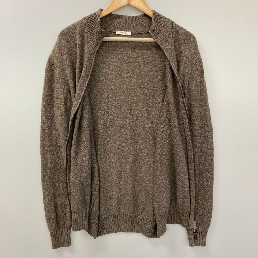 中古◆プランディ ニット ブルゾン ダブルジップ ウール100% イタリア製 メンズ サイズ 52 ブラウン PRANDI 【AFB14】