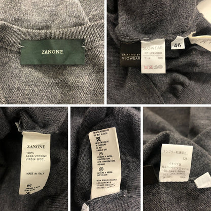 中古◆ザノーネ ウール Vネックニット グレー ウール100% サイズ46 メンズ  ZANONE 【AFB44】