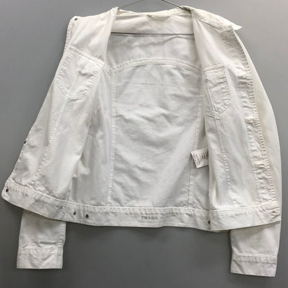 中古◆プラダ 06AW デニムジャケット ロゴボタン ホワイト メンズ サイズ46 GEB007 PRADA 【AFA17】