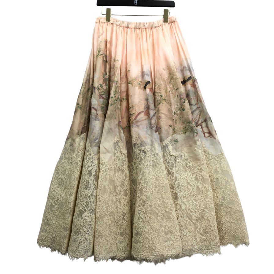 ジマーマン ロングスカート 花柄 レースデザイン ピンク系 レディース サイズ2 ZIMMERMANN【AFB16】