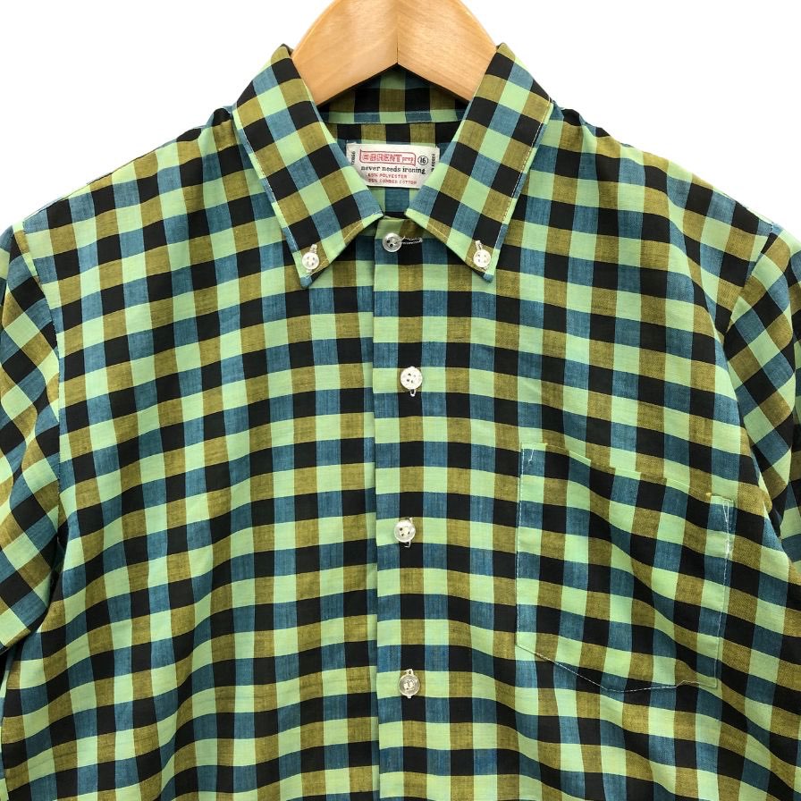 美品◆ブレント 60S 長袖シャツ ヴィンテージ 吹き出しタグ チェック グリーン系 メンズ サイズ16 brent 【AFB50】