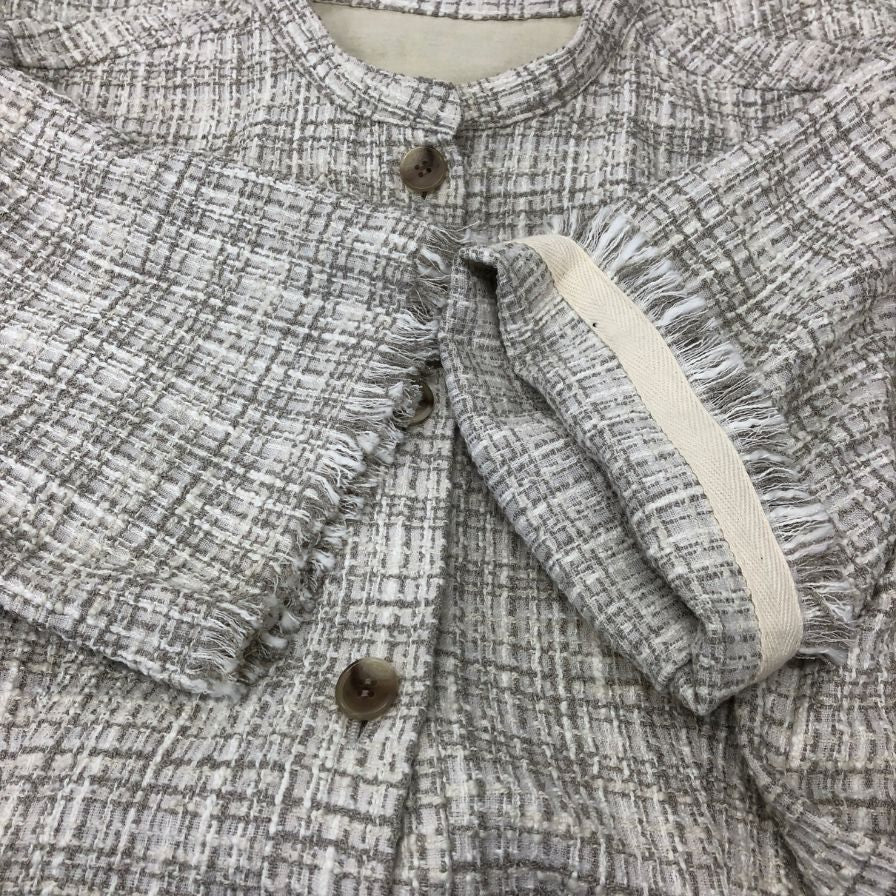 極美品◆ル シェル ブルー 半袖ワンピース ツイードショートドレス ベージュ系 レディース サイズ36 LE CIEL BLEU 【AFB6】