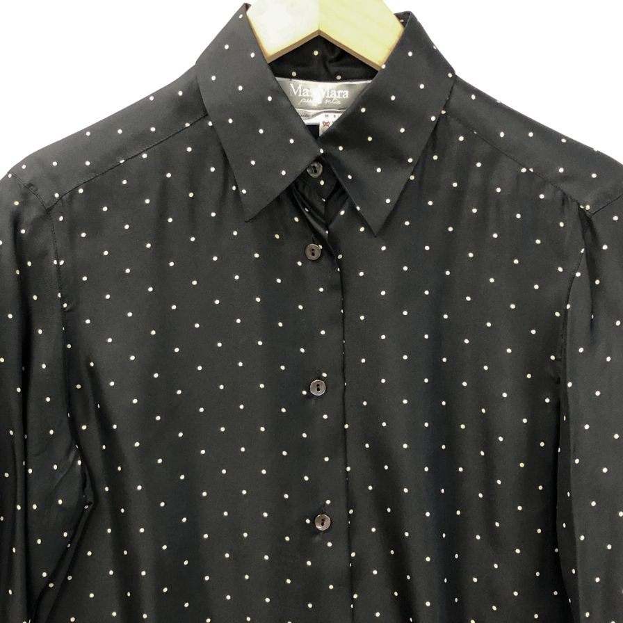 美品◆マックスマーラ  pura seta シャツ シルク ドット柄 レディース ブラック サイズ40 Max Mara 【AFB7】