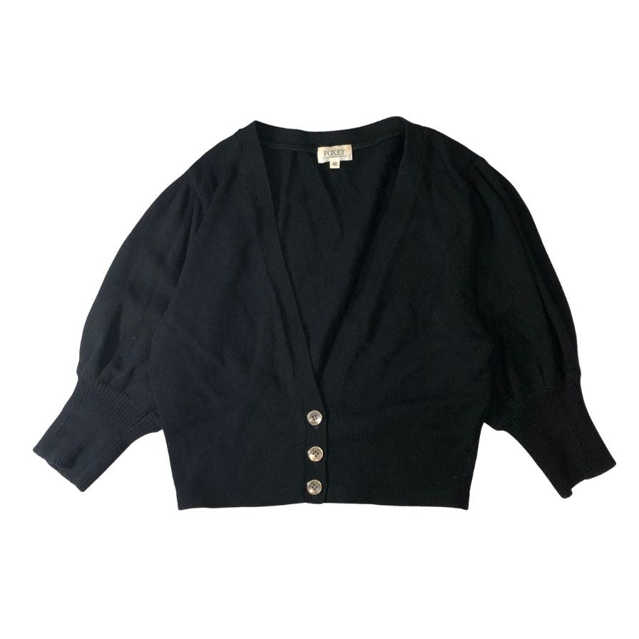 美品◆フォクシー ブティック カーディガン ショート クロップド ニット ボレロ 長袖 23533 ブラック レディース サイズ40 FOXEY BOUTIQUE 【AFB9】