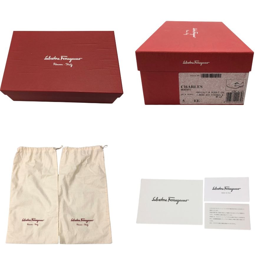 サルヴァトーレ フェラガモ レザーシューズ プレーントゥ キャビアスキン ブラウン系 サイズ5 レディース Salvatore Ferragamo 約22.5cm【AFD2】