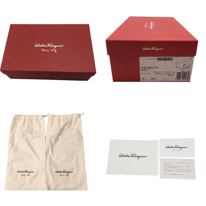 サルヴァトーレ フェラガモ レザーシューズ プレーントゥ キャビアスキン ブラウン系 サイズ5 レディース Salvatore Ferragamo 約22.5cm【AFD2】