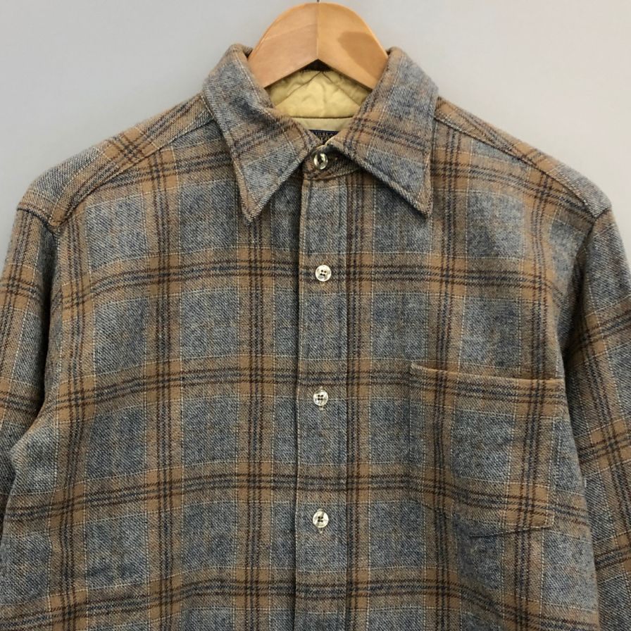 中古◆ペンドルトン 70S チェックシャツ ウール ベージュ系 メンズ サイズM PENDLETON 【AFB37】