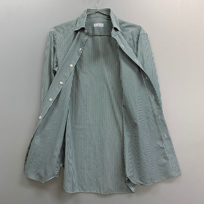 美品◆エリッコ フォルミコラ シャツ ストライプ グリーン系 メンズ サイズ39/15.5 Errico Formicola 【AFB11】