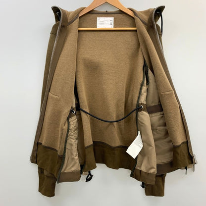 美品◆サカイ ジップアップパーカー Sponge Sweat x Nylon Twill Hoodie カーキ レディース サイズ2 SCW-077 Sacai 【AFB7】