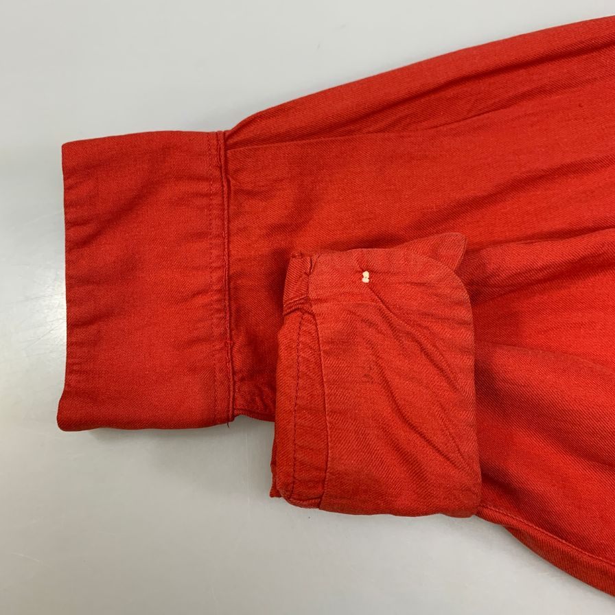 美品◆アロー 50S 長袖開襟シャツ ヴィンテージ 盾タグ SANFORIZED レッド レーヨン混 メンズ サイズ15 ARROW 【AFB41】