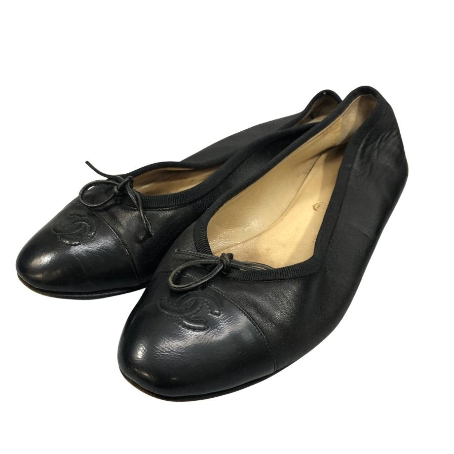 シャネル バレエシューズ CCマーク レディース サイズ37.5 ブラック CHANEL 約24.0cm【AFC45】