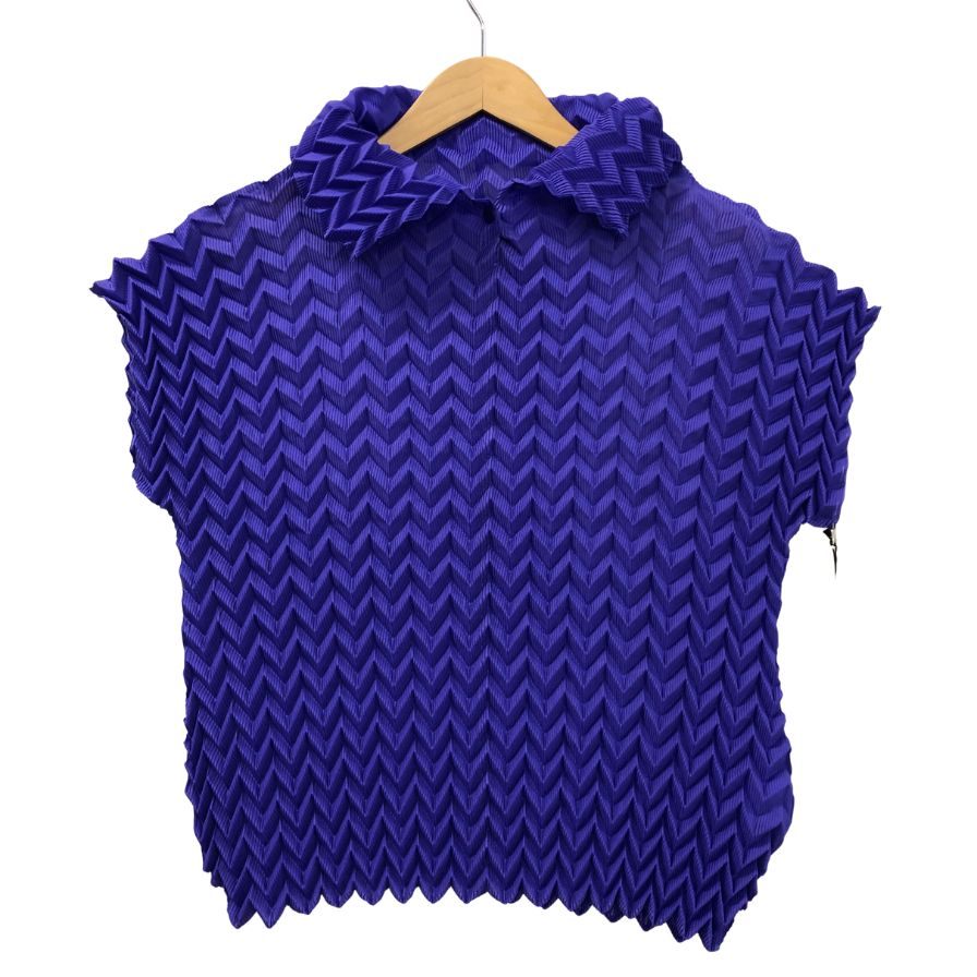 新品同様◆ミー イッセイ ミヤケ ジグザグ プリーツ カットソー ブルー フリーサイズ レディース me ISSEY MIYAKE 【AFB18】