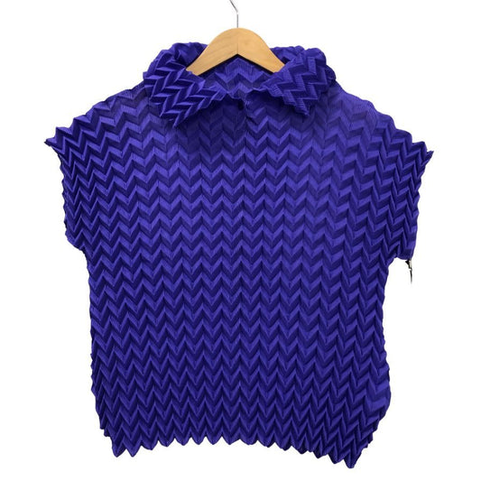 新品同様◆ミー イッセイ ミヤケ ジグザグ プリーツ カットソー ブルー フリーサイズ レディース me ISSEY MIYAKE 【AFB18】