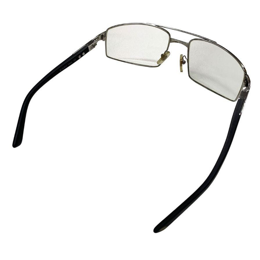 カルティエ メガネ スチール スクエアフレーム 59□18 度付き ユニセックス シルバー×ブラック Cartier【AFI4】