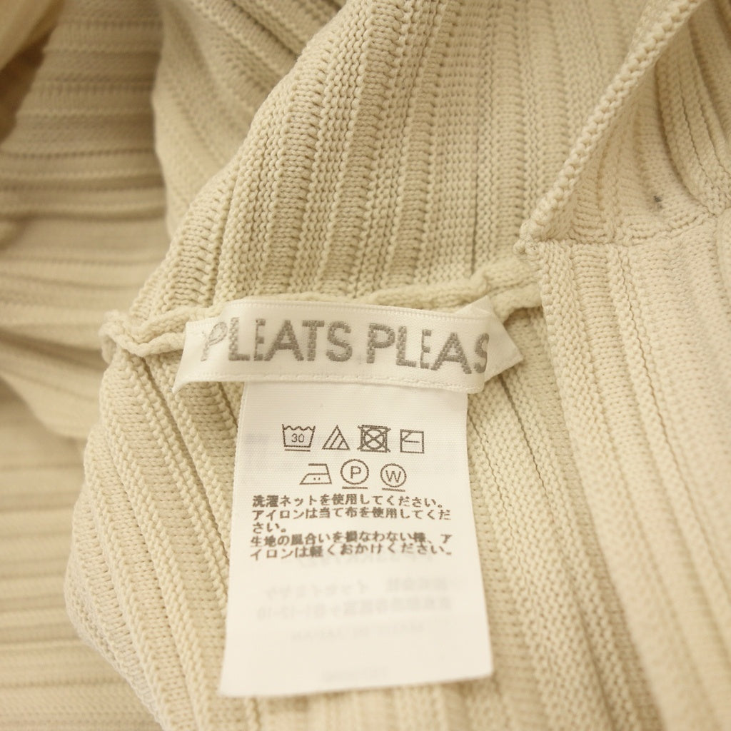 美品◆プリーツプリーズ イッセイミヤケ ハイネックニット PP33KK792 クレープ レディース アイボリー サイズF PLEATS PLEASE  ISSEY MIYAKE CREPE KNIT【AFB41】