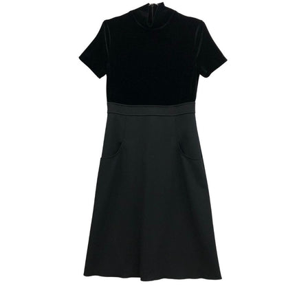 美品◆フォクシーニューヨーク ワンピース ベロア 切替 ハイネック ロング 18910 ブラック レディース サイズ42 FOXEY NEWYORK 【AFB28】