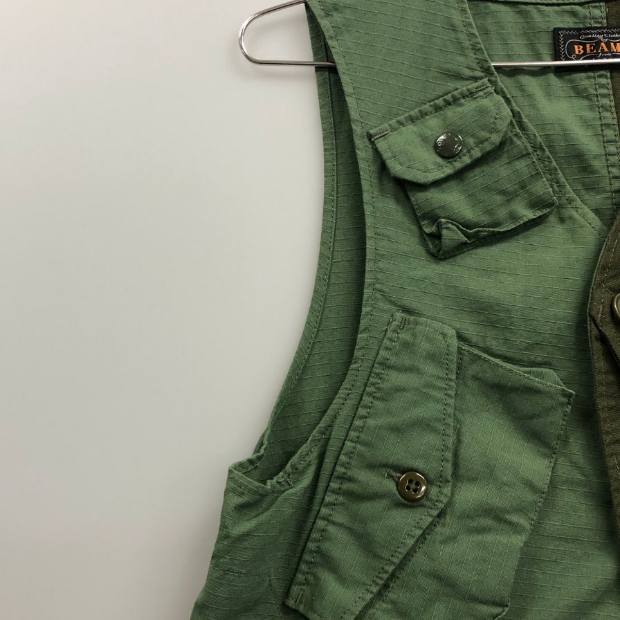 美品◆エンジニアードガーメンツ ビームス+別注 ベスト コットン バイカラー メンズ カーキ サイズXS  Engineered Garments 【AFB21】