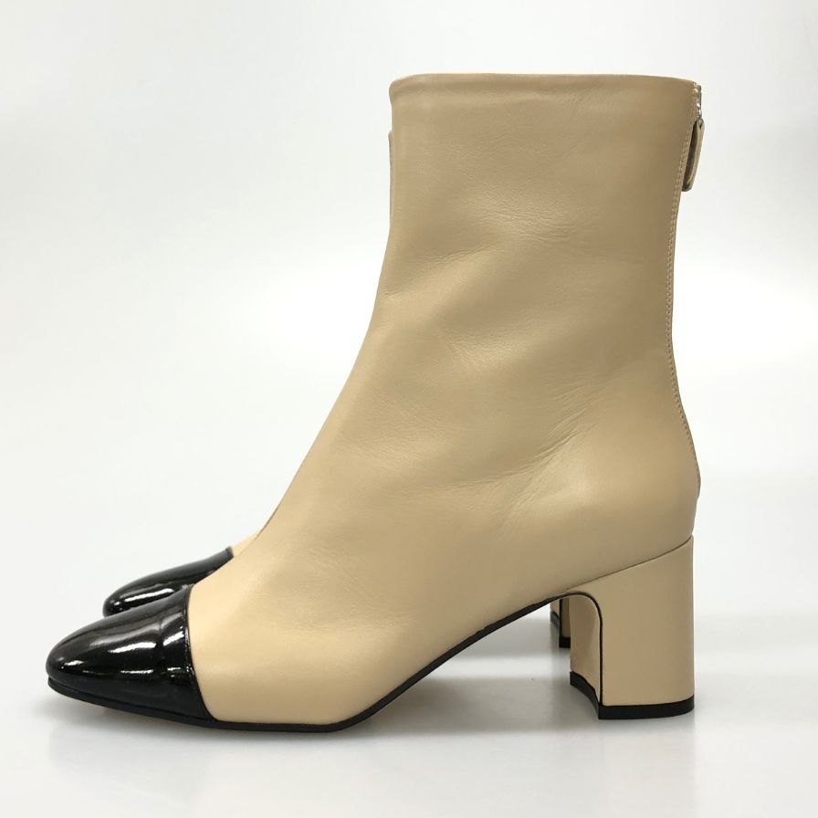 ファビオルスコーニ ブーツ ヒール パンプス バイカラー ジップ サイズ39 レディース ベージュ系 FABIO RUSCONI 約25.5cm【AFD15-2】