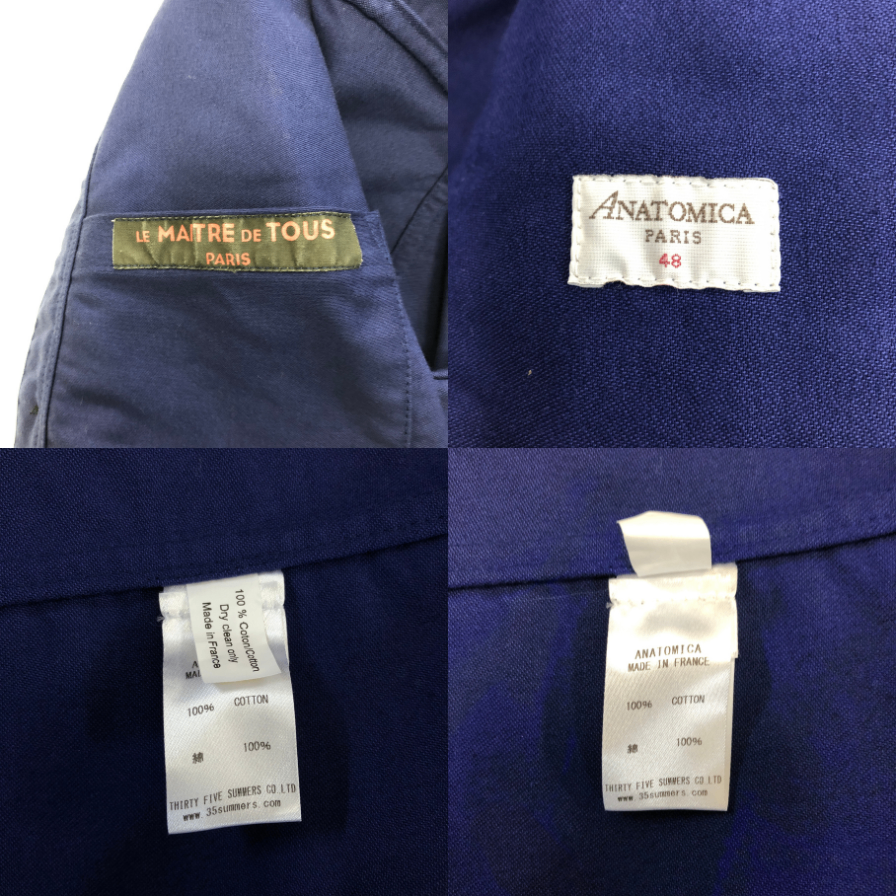 美品◆アナトミカ ル メートル ド トゥース コットン リファー シングル ジャケット メンズ サイズ 48  ネイビー ANATOMICA LE MAÎTRE DE TOUS 【AFF23】